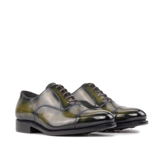 Ambrogio Handmade Men's Shoes Khaki Patina Leather Cap-Toe Oxfords (AMB2411)-AmbrogioShoes