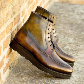 Ambrogio Handmade Men's Shoes Multi-Color Calf-Skin / Patina Leather Moccasin Boots (AMB2261)-AmbrogioShoes