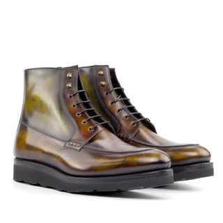 Ambrogio Handmade Men's Shoes Multi-Color Calf-Skin / Patina Leather Moccasin Boots (AMB2261)-AmbrogioShoes