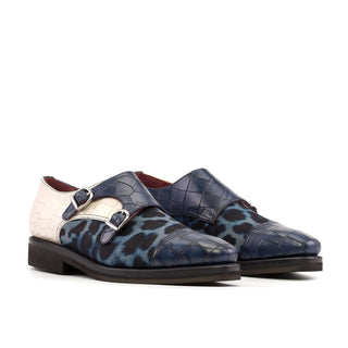 Ambrogio Handmade Men's Shoes Multi-Color Crocodile Print Leather / Fabric Monk-Straps Loafers (AMB2277)-AmbrogioShoes