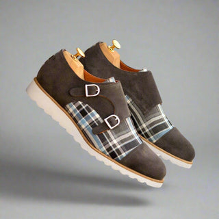 Ambrogio Handmade Men's Shoes Multi-Color Plaid Sartorial / Suede Leather Monk-Straps Loafers (AMB2349)-AmbrogioShoes