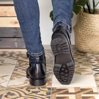 Ambrogio Handmade Men's Shoes Navy Calf-Skin Leather Jodhpur Boots (AMB2294)-AmbrogioShoes