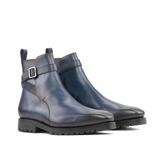 Ambrogio Handmade Men's Shoes Navy Calf-Skin Leather Jodhpur Boots (AMB2294)-AmbrogioShoes