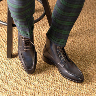 Ambrogio Handmade Men's Shoes Navy Calf-Skin Leather Moccasin Boots (AMB2389)-AmbrogioShoes