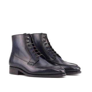 Ambrogio Handmade Men's Shoes Navy Calf-Skin Leather Moccasin Boots (AMB2389)-AmbrogioShoes