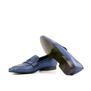 Ambrogio Handmade Men's Shoes Navy Python / Calf-Skin Leather Drake Penny Loafers (AMB2266)-AmbrogioShoes