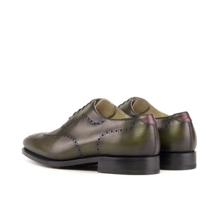 Ambrogio Handmade Men's Shoes Olive Green Calf-Skin Leather Whole-Cut Oxfords (AMB2427)-AmbrogioShoes