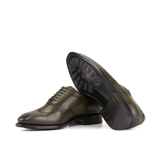 Ambrogio Handmade Men's Shoes Olive Green Calf-Skin Leather Whole-Cut Oxfords (AMB2427)-AmbrogioShoes
