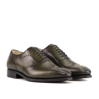 Ambrogio Handmade Men's Shoes Olive Green Calf-Skin Leather Whole-Cut Oxfords (AMB2427)-AmbrogioShoes