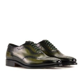 Ambrogio Handmade Men's Shoes Olive Patina Leather Whole-cut Oxfords (AMB2423)-AmbrogioShoes