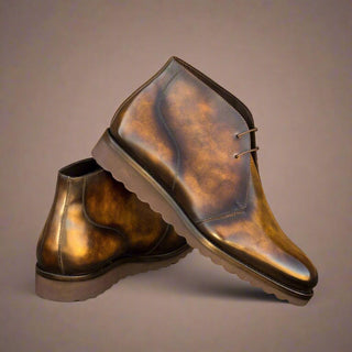 Ambrogio Handmade Men's Shoes Tobacco Patina Leather Chukka Boots (AMB2286)-AmbrogioShoes