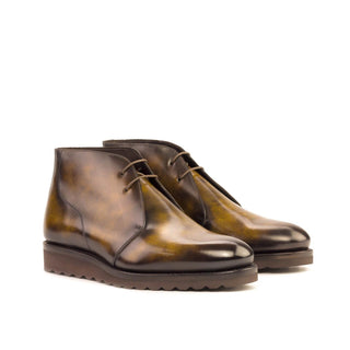 Ambrogio Handmade Men's Shoes Tobacco Patina Leather Chukka Boots (AMB2286)-AmbrogioShoes