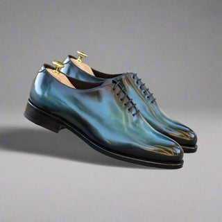 Ambrogio Handmade Men's Shoes Turquoise Patina Leather Whole-Cut Oxfords (AMB2379)-AmbrogioShoes