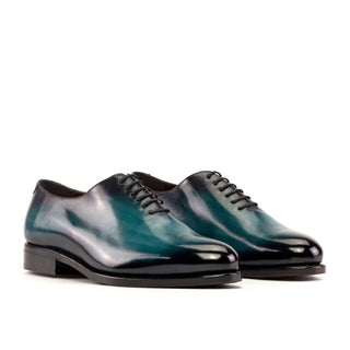 Ambrogio Handmade Men's Shoes Turquoise Patina Leather Whole-Cut Oxfords (AMB2379)-AmbrogioShoes