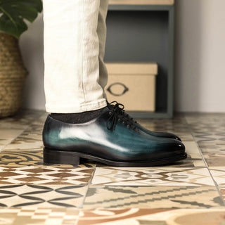 Ambrogio Handmade Men's Shoes Turquoise Patina Leather Wholecut Oxfords (AMB2325)-AmbrogioShoes