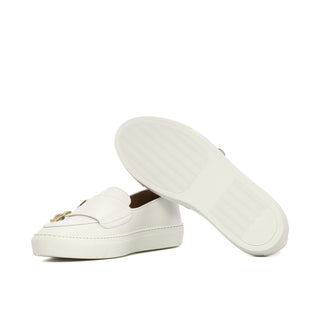 Ambrogio Handmade Men's Shoes White Calf-Skin Leather Monk Causal Sneakers (AMB2347)-AmbrogioShoes