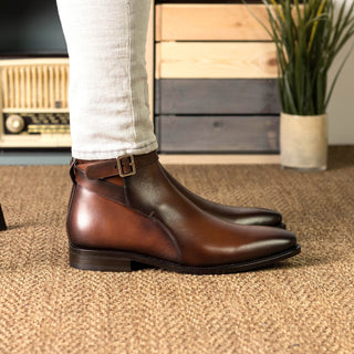 Ambrogio Handmade Mid Brown Calf-Skin Leather Jodhpur Boots (AMB2396)-AmbrogioShoes
