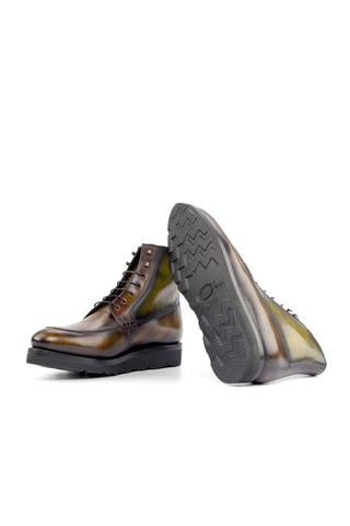 Ambrogio Handmade Multi-Color Calf-Skin / Patina Leather Moccasin Boots (AMB2261)-AmbrogioShoes