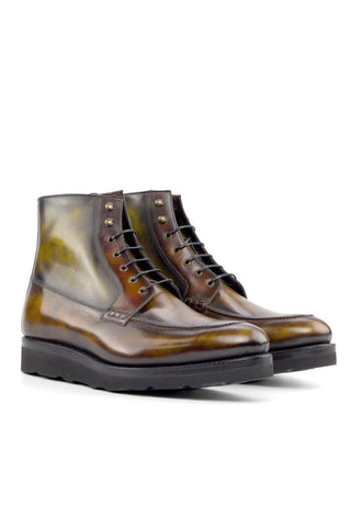 Ambrogio Handmade Multi-Color Calf-Skin / Patina Leather Moccasin Boots (AMB2261)-AmbrogioShoes