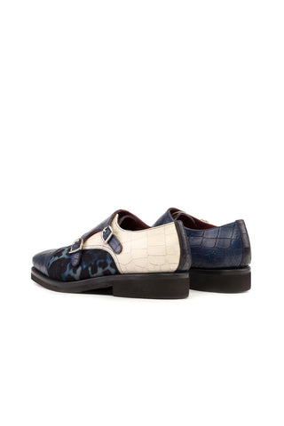 Ambrogio Handmade Multi-Color Crocodile Embossed Leather / Fabric Monk-Straps Loafers (AMB2277)-AmbrogioShoes