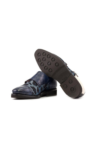 Ambrogio Handmade Multi-Color Crocodile Print Leather / Fabric Monk-Straps Loafers (AMB2277)-AmbrogioShoes