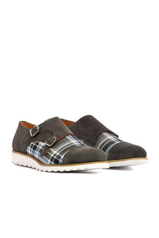 Ambrogio Handmade Multi-Color Plaid Sartorial / Suede Monk-Straps Loafers (AMB2349)-AmbrogioShoes