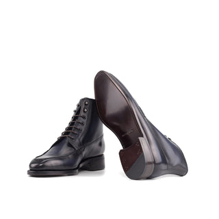 Ambrogio Handmade Navy Calf-Skin Leather Moccasin Boots (AMB2389)-AmbrogioShoes