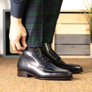 Ambrogio Handmade Navy Calf-Skin Leather Moccasin Boots (AMB2389)-AmbrogioShoes