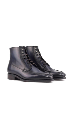 Ambrogio Handmade Navy Calf-Skin Leather Moccasin Boots (AMB2389)-AmbrogioShoes