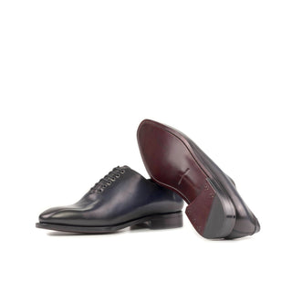 Ambrogio Handmade Navy Calf-Skin Leather Whole-cut Oxfords (AMB2366)-AmbrogioShoes