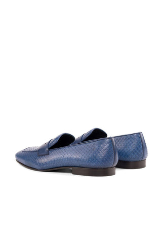 Ambrogio Handmade Navy Python / Calf-Skin Leather Drake Penny Loafers (AMB2266)-AmbrogioShoes