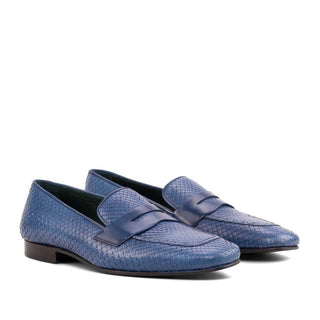 Ambrogio Handmade Navy Python / Calf-Skin Leather Drake Penny Loafers (AMB2266)-AmbrogioShoes