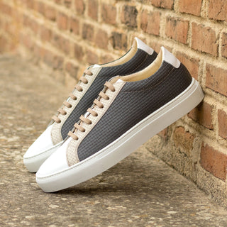Ambrogio Handmade Nude, White & Gray Nappa / Woven Leather Casual Sneakers (AMB2416)-AmbrogioShoes