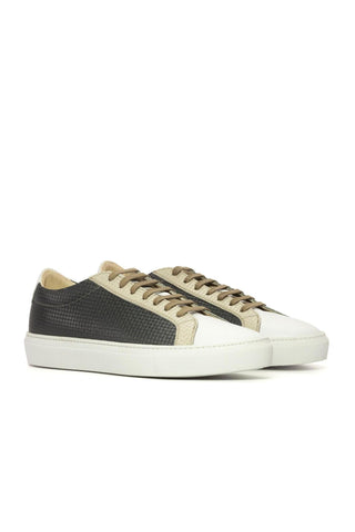 Ambrogio Handmade Nude, White & Gray Nappa / Woven Leather Casual Sneakers (AMB2416)-AmbrogioShoes