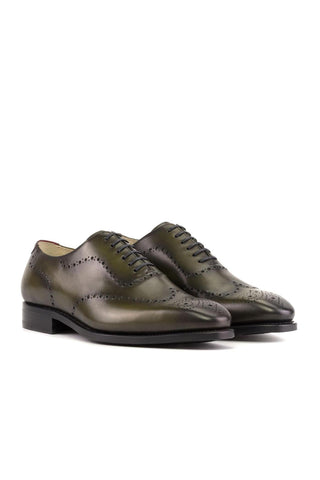 Ambrogio Handmade Olive Green Calf-Skin Leather Whole-Cut Oxfords (AMB2427)-AmbrogioShoes