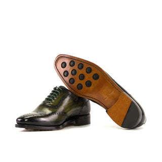 Ambrogio Handmade Olive Patina Leather Whole-cut Oxfords (AMB2423)-AmbrogioShoes