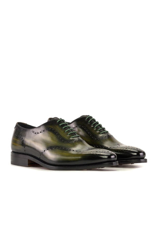 Ambrogio Handmade Olive Patina Leather Whole-cut Oxfords (AMB2423)-AmbrogioShoes