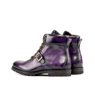 Ambrogio Handmade Purple Patina Leather Hiking Boots (AMB2281)-AmbrogioShoes