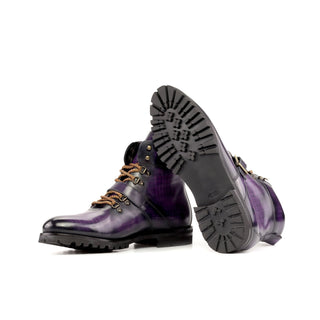 Ambrogio Handmade Purple Patina Leather Hiking Boots (AMB2281)-AmbrogioShoes