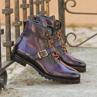 Ambrogio Handmade Purple Patina Leather Hiking Boots (AMB2281)-AmbrogioShoes
