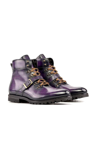 Ambrogio Handmade Purple Patina Leather Hiking Boots (AMB2281)-AmbrogioShoes