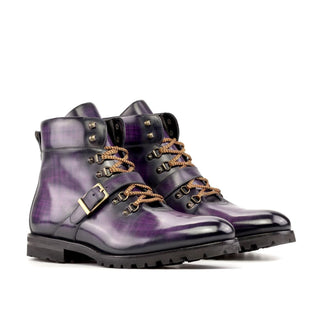 Ambrogio Handmade Purple Patina Leather Hiking Boots (AMB2281)-AmbrogioShoes