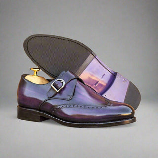 Ambrogio Handmade Purple Patina Leather Monk Strap (AMB2380)-AmbrogioShoes