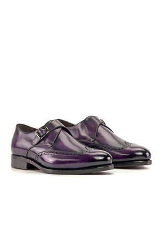 Ambrogio Handmade Purple Patina Leather Monk Strap (AMB2380)-AmbrogioShoes