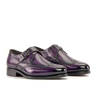 Ambrogio Handmade Purple Patina Leather Monk Strap (AMB2380)-AmbrogioShoes
