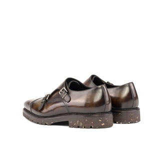 Ambrogio Handmade Tobacco Patina Leather Cap-Toe Monk-Straps Loafers (AMB2305)-AmbrogioShoes