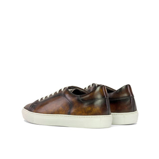 Ambrogio Handmade Tobacco Patina Leather Casual Trainer Sneakers (AMB2333)-AmbrogioShoes
