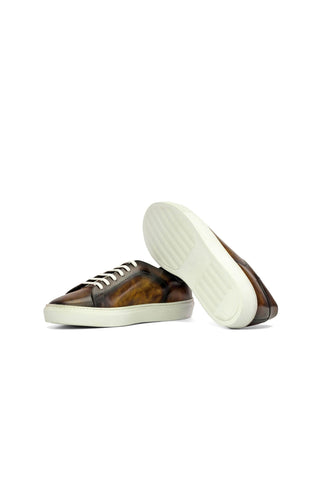 Ambrogio Handmade Tobacco Patina Leather Casual Trainer Sneakers (AMB2333)-AmbrogioShoes