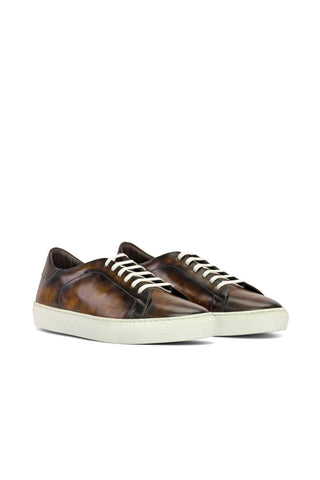 Ambrogio Handmade Tobacco Patina Leather Casual Trainer Sneakers (AMB2333)-AmbrogioShoes