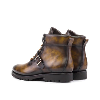 Ambrogio Handmade Tobacco Patina Leather Hiking Boots (AMB2395)-AmbrogioShoes